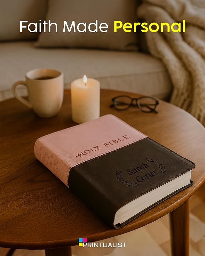 Personalized NLT Bible with Engraved Name, Peony Pink Personal Size Giant Print, Faux Leather, New Living Translation