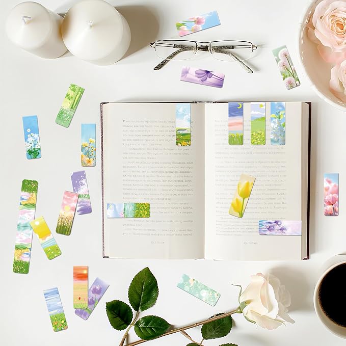 144Pack Magnetic Bookmarks for Reading Women Men Teacher Book Lovers Gifts, Bookmarks Bulk Personalized Bookmark Magnet Bookmark Clips Cute Pretty Funny Book Markers (Flower)