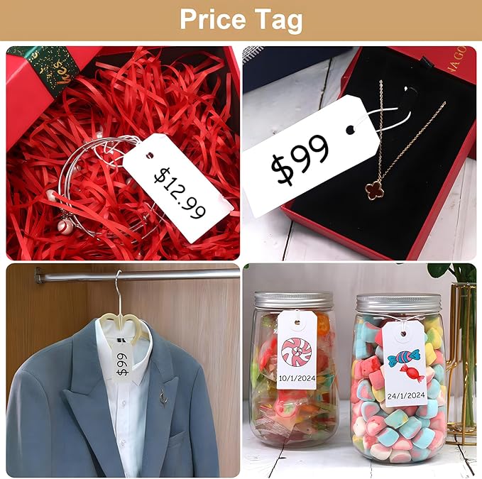Coideal White Price Tags with Elastic String - 200 Pcs Small Blank Label Hang Strung Tags Strings Attached for Hanging Gift Clothing Jewelry (2 3/4" x 1 3/8")
