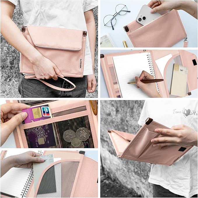 A5 Conference Folder Business Organiser Bag Notepad Carrying Case Document Case A5 Portfolio Organiser Portfolio Binder with Zip (Sweet Pink)
