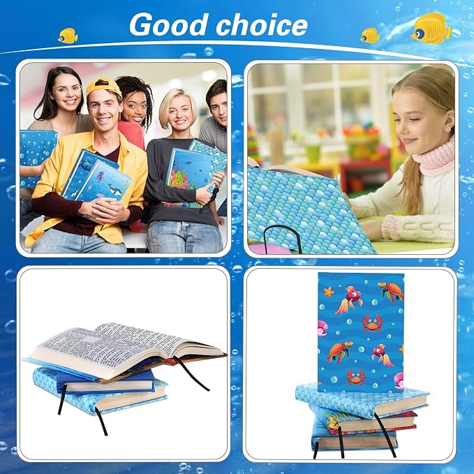 Gilprop 6 Pack Jumbo Stretchable Book Covers, Colorful Covers for Textbook Protection and Care, Washable Reusable Protective for Paperbacks Hardcover Books(Ocean,Blue,9-11inch)