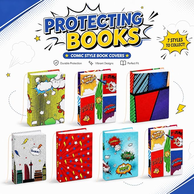 Gilprop 6 Pack Jumbo Stretchable Book Covers, Colorful Covers for Textbook Protection and Care, Washable Reusable Protective for Paperbacks Hardcover Books (City,Red,9-11inch)