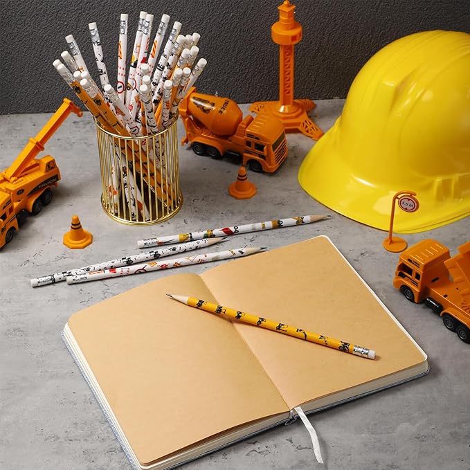 Teling 48 Pcs Construction Party Favors Fun Pencils in Bulk with Eraser for Theme Birthday Supplies Wooden Number 2 Graphite Pencils for Students Back to School Gifts Classroom Birthday Supplies