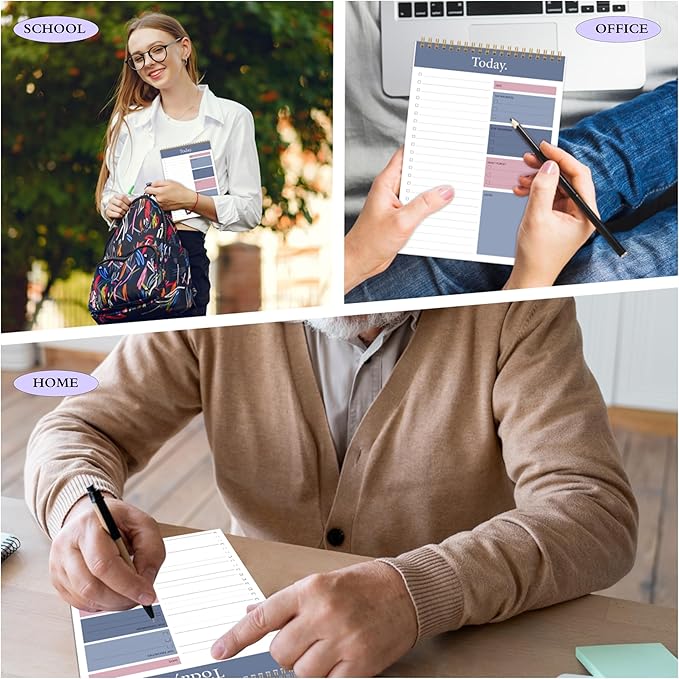 KMQOY To Do List Notepad - 2 Pack Daily Planner Pad Undated 52 Sheets Spiral Today Planner Note Pad Premium Thick Paper 6.5" x 9.8" For Work and Personal Organized