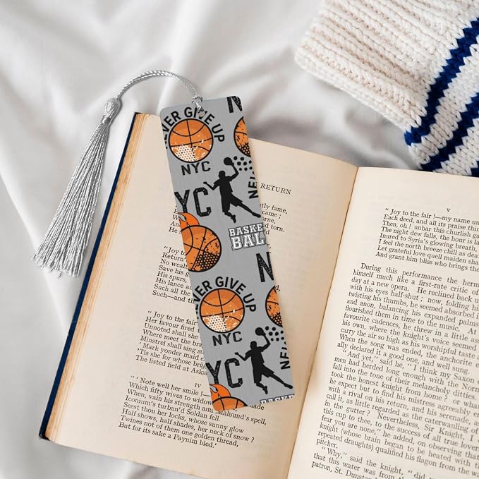 Basketball 5pcs Wood Bookmarks with Tassel for Planner Reading Book Lovers Accessory Readers Men Women 4.6 X 1.2 Inch