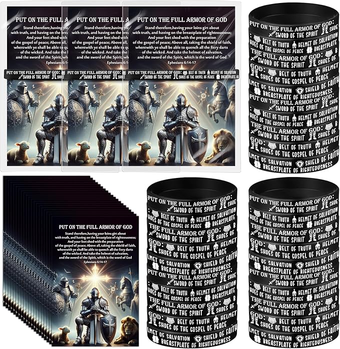 Wavwavw 36 Sets Put on The Full Armor of God Gifts Bulk Christian Fathers Day Bible Verse Wristband Bracelets Bookmarks Templar Knight Religious Supplies for Sunday School (Black)