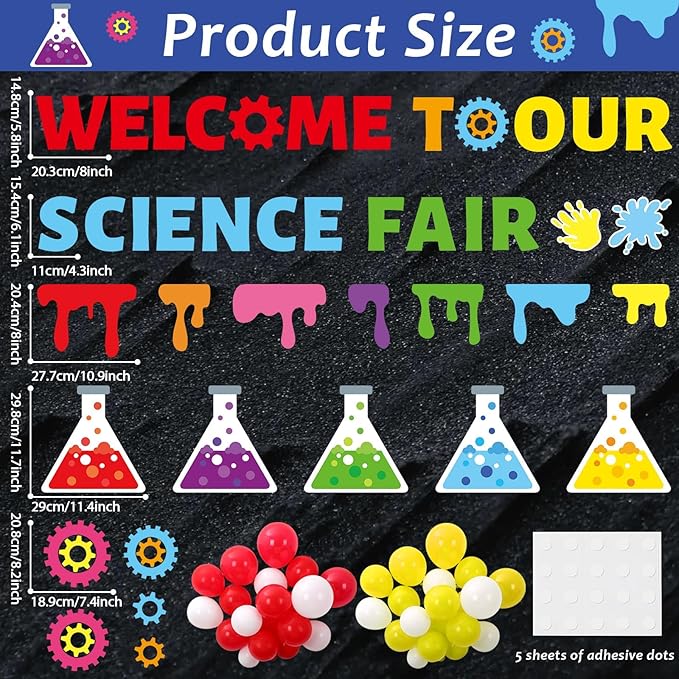 Science Bulletin Board Set 3D Balloon Welcome to Our Science Fair Board Craft for Classroom Decorations Colorful Balloons Chemistry Lab Cutouts for School Library Home Wall Decor Supplies