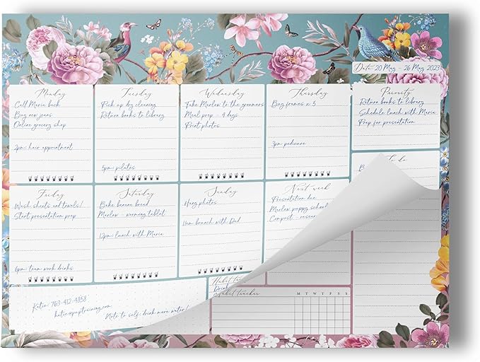 Undated Weekly Desk Planner Pad - 52 Pages Notepad With To Do List and Habit Tracker | Desk Pad Tear Off for Organization