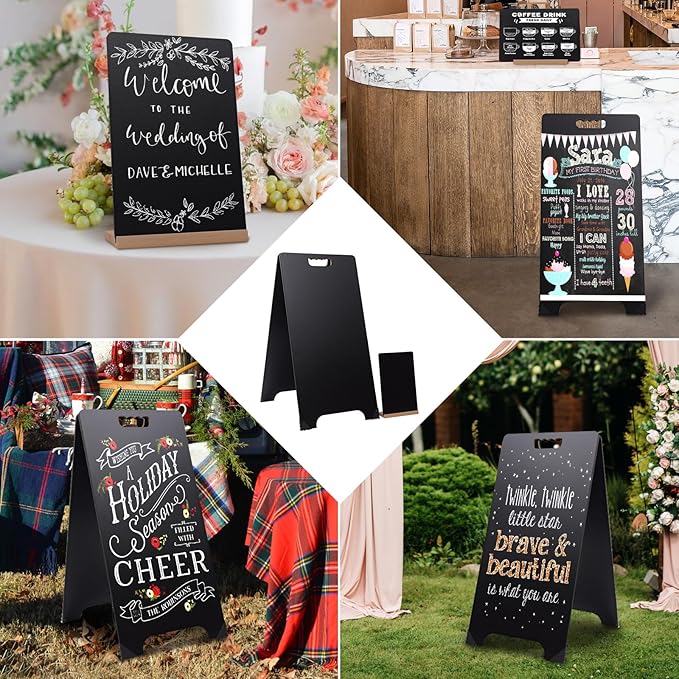A-Frame Chalkboard Sign 16x32 Double-Sided Sandwich Board with 8x12 Bonus Small Chalkboard, 6 Liquid & Solid Chalk Markers, Folding Outdoor Sign for Business, Restaurants, Weddings & Events