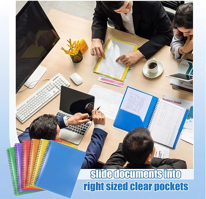 Seajan 6 Pcs 10 Pocket Folder Colorful Sturdy Plastic Spiral Portfolio Multi Pocket Folder Organizer Document Folders Plastic Spiral Project Organizer for School Office