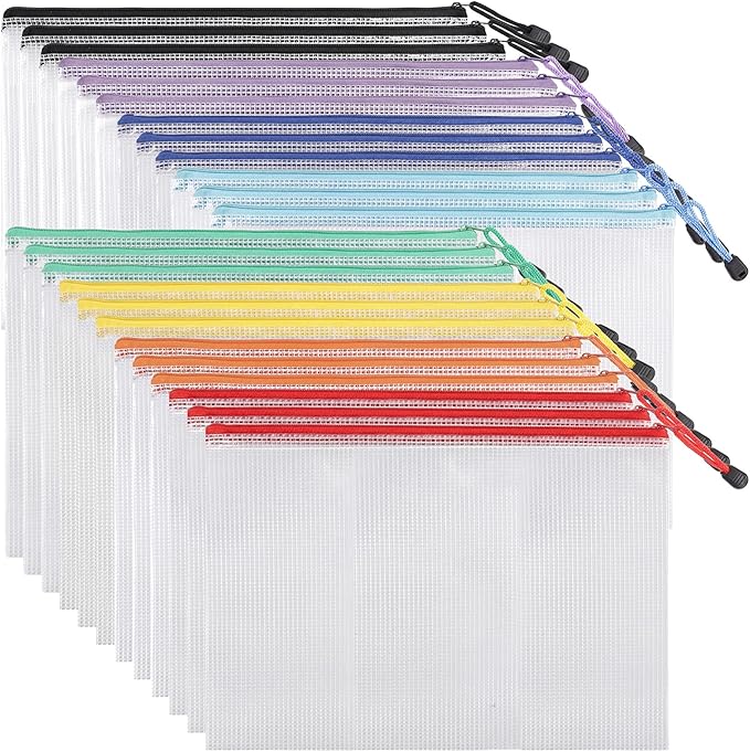 EOOUT 24pcs Mesh Zipper Pouch Bags, for Organizing Storage, Waterproof Zipper Pouches, Letter Size, File Bags for Toys, Puzzle, Board Games
