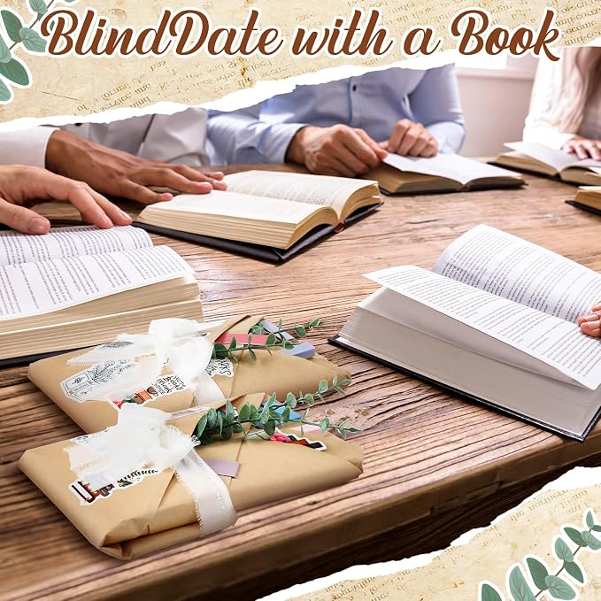 Marspark 6 Set Blind Date with a Book Gift Box Supplies Book Club Lovers Gifts Bulk Including Magnetic Bookmarks Stickers Tags Flowers Bookish Librarian Readers Present for Women Men(Eucalyptus)
