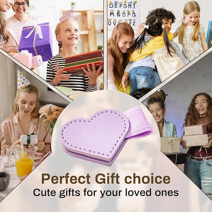 2Pcs Magnetic Leather Bookmarks with Gift Box Heart-Shaped Magnetic Pen Holder Book Marks Clip Gift for Book Lover Readers Cute Bookmark for Women, Purple