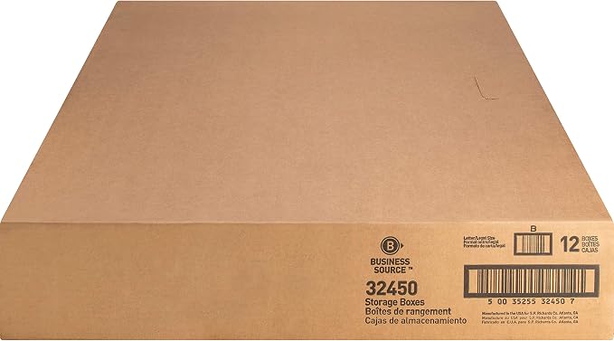 Business Source 32450 Storage Boxes, LTR/Legal, 400 lb, 12-Inch x15-Inch x10-Inch, 12/CT White