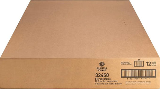 Business Source 32450 Storage Boxes, LTR/Legal, 400 lb, 12-Inch x15-Inch x10-Inch, 12/CT White