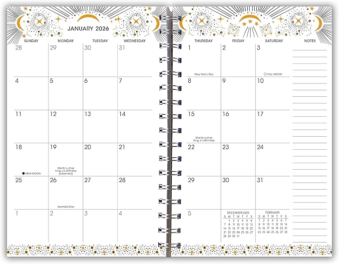 Celestial Dreams 2026 Weekly & Monthly Planner, Starry Night and Lunar-Themed Design, 12-Month Engagement Calendar: 2026, 6" x 9"