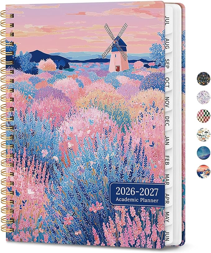 Planner 2026-2027, Monthly and Weekly Academic Planner July 2026 - June 2027, Hardcover Student Teacher Planning Agenda Calendar Book with Tabs, Perfect for Office School Supplies, A5 (6.3" x 8.5") - Windmill Fields