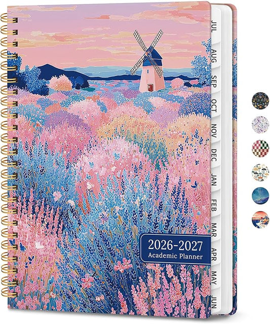 Planner 2026-2027, Monthly and Weekly Academic Planner July 2026 - June 2027, Hardcover Student Teacher Planning Agenda Calendar Book with Tabs, Perfect for Office School Supplies, A5 (6.3" x 8.5") - Windmill Fields