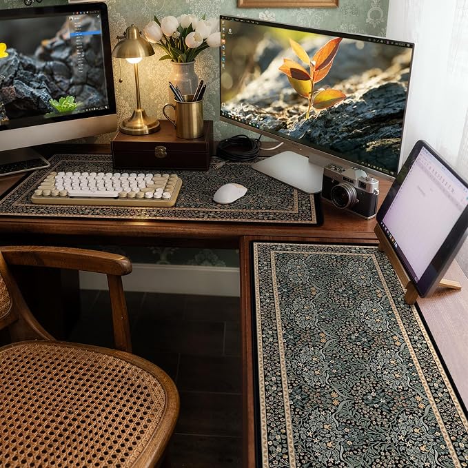iCasso Desk Cover Mat, Office Mouse Pad, Desk Protector Mat, Extra Large Matt for Desktop,Anti-Slip XXL Big Mousepad with Stitched Edges for Computer Keyboard Retro Black