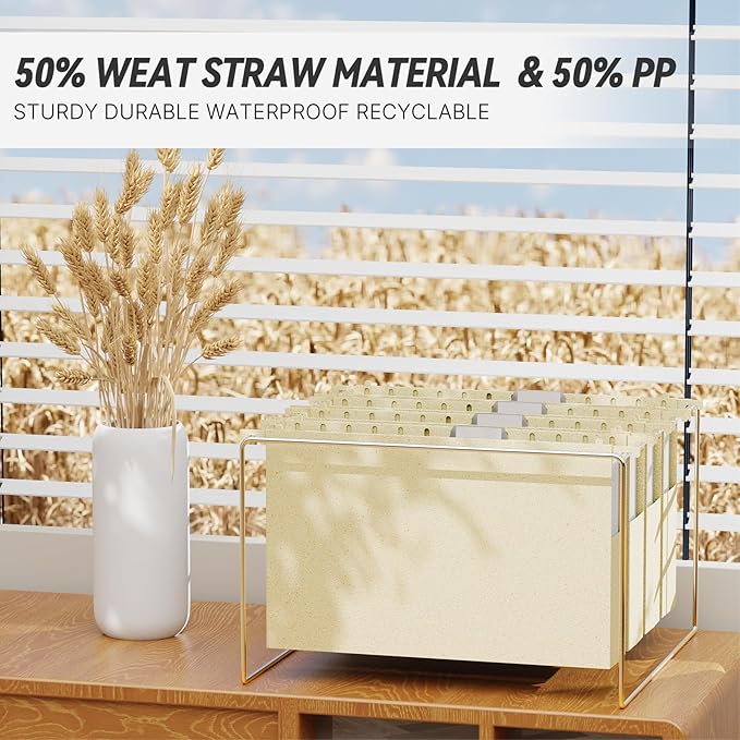 XINGIA Wheat Straw Plastic Hanging File Folders Legal Size,Extra Capacity 2 Inch Expansion File Cabinet Folders for File Frame Box,12 Pack Heavy Duty File Organizer for Bulky Files(Morandi Beige)