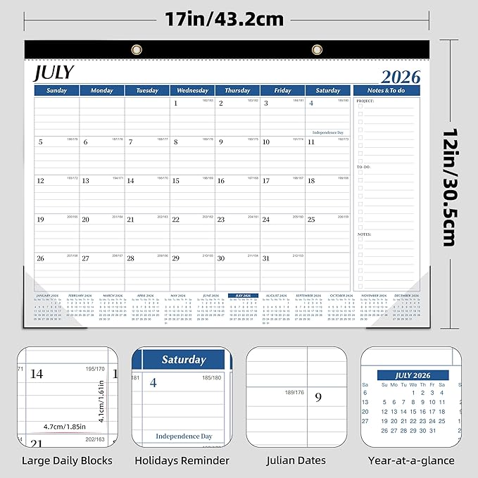 ZTX Desk Calendar 2026-2027,18 Months Calendar from July 2026 to December 2027,17" x 12" Large Calendars 2026-2027 Monthly Planner with Plastic Cover for Teacher Home Desk Top