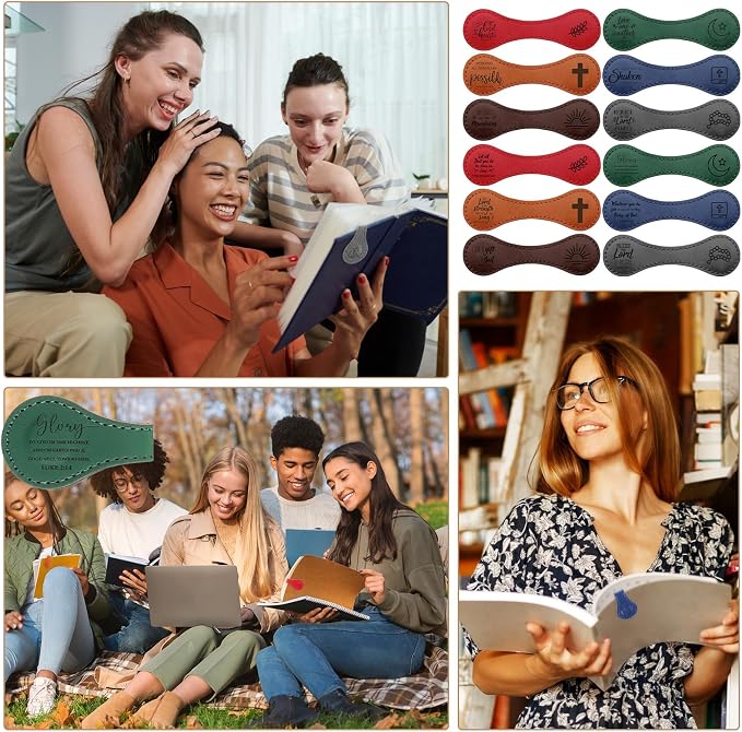 Sinload 12 Pcs Magnetic Christian Bookmarks Fathers Day Christian Gifts, Leather Bible Verse Bookmarks Scripture Page Markers for Men Dad Godfather Sunday School Reading Church Bible Study (Classic)