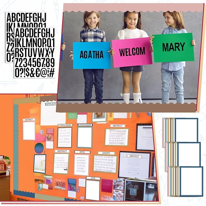 Sinload 92 Pcs Science Fair Board Supplies 60 Trim Scalloped Poster Boards 18 Presentation Subtitles 6 Project Titles 8 Letter Sticker for Classroom Display Boards(Classic Color,Wave)