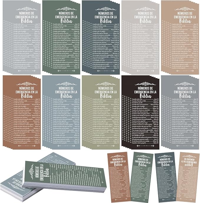 Motiskyy 100 Pcs Spanish Bible Emergency Numbers Bookmark Christian Church Gift 6 x 2.36 Inches Religious Fathers' Day Gift for Church Favor Welcome Sunday School Teacher(Morandi Color)