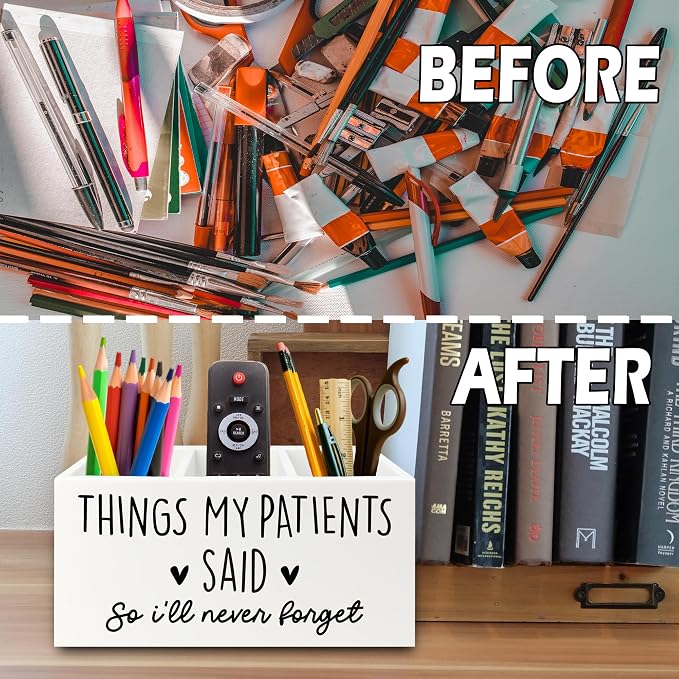 Funny Nurse Gifts Pen Pencil Holder Organizer for Desk, Nurse Office Decor, Nursing Week Gifts, Things My Patients Said Wooden Box Sign for Office Workplace Desk Tabletop Decorations