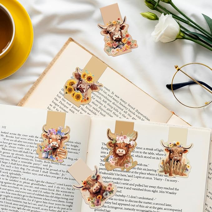 Highland Cow Magnetic Bookmarks - 6 Pack Book Marks Animals Shapes Magnets Bookmark Gifts Animal Paper Art Mark Party Office School Accessories Gift for Boys Girls Student Women Teacher