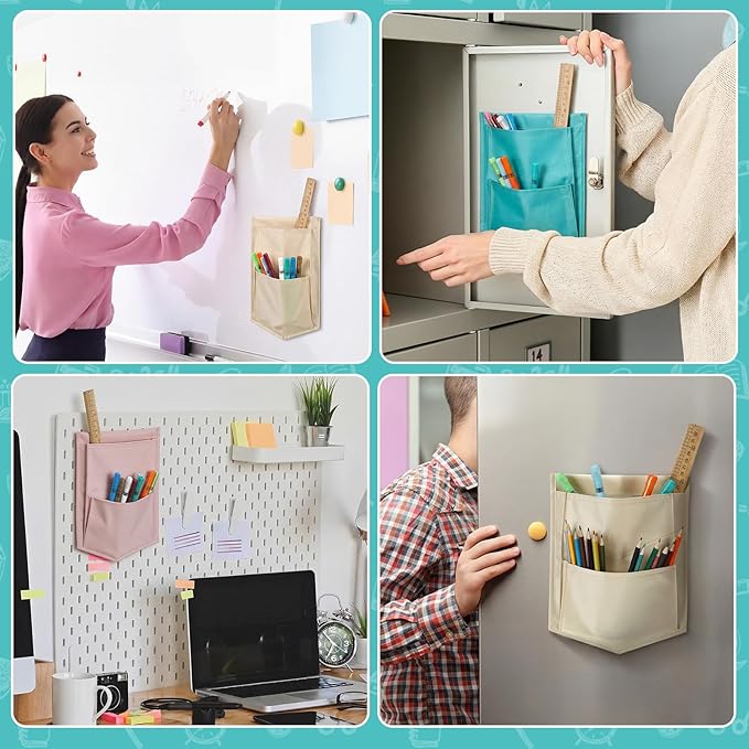 3 Pcs Boho Color Magnetic Whiteboard Storage Pocket 8"L x 10.6" H Nylon Classroom Organizer with Magnetic Office Supplie Stationery Storage Organizer for Whiteboard Glassboard