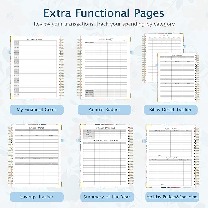 Ospelelf Undated Budget Planner with Clipboard Large Weekly Monthly Account Planners with Stickers 12 Months Productivity Aesthetic Journey Blue Floral