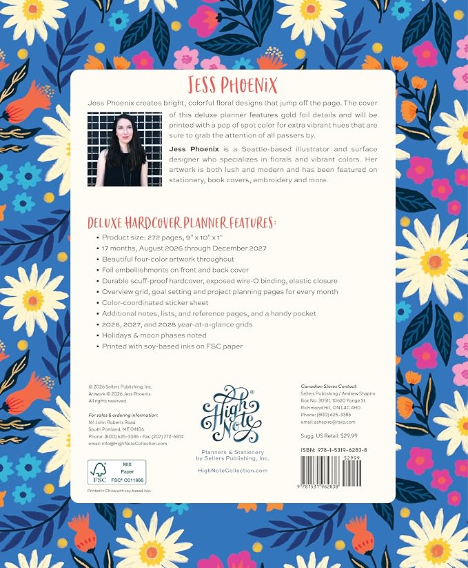 High Note 2027 Planner, 17-Month Hardcover Weekly & Monthly Planner: August 2026 – December 2027, 9" x 10", Jess Phoenix, with Goal & Project Planning Pages, Notes, Lists & Sticker Sheet