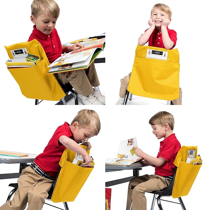 Seat Sack Student Chair Storage Pocket - 17", Single Pocket, Classroom Chair Organizer for Student Desks, Durable Over-the-Chair Storage, Yellow, 25-Pack