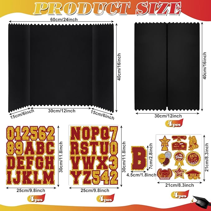 AmazingSpark 4 Sets Graduation Photo Display Board Trifold Poster Board with 12 Graduation Themed Stickers for 2026 Grad Party Decoration Picture Collage Frame Supplies (24 x 16,Red Gold)
