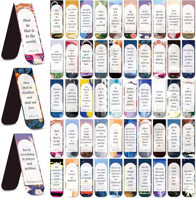 50 PCS Magnetic Bible Bookmarks for Men & Women - Inspirational Scripture Verse Page Markers with Tabs, Bulk Christian Gifts,Religious Reading Accessories