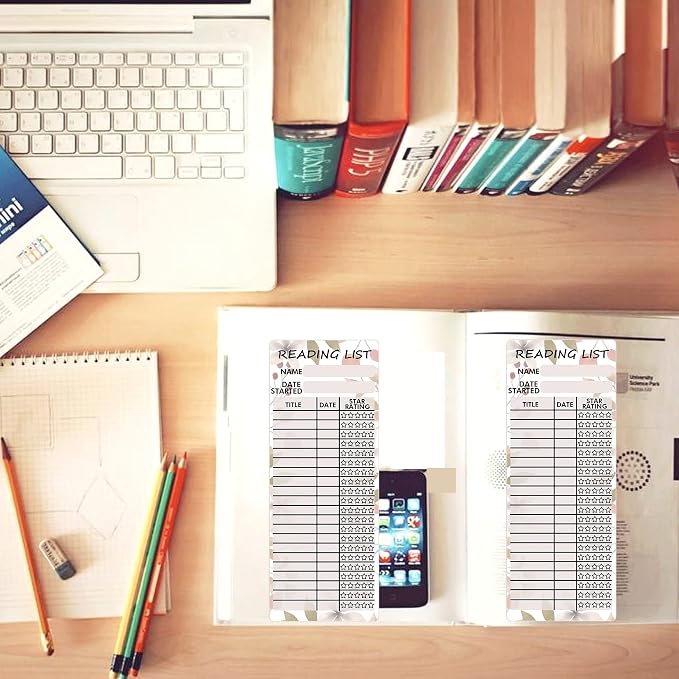 Reading List Bookmark Tracker 3x8 Inch Personal Libraries Cards 100 Pcs Book Tracker Reading Page Cards Book Reading Log for Reading Student Lover Readers Literary Gifts,Book Accessories Thick