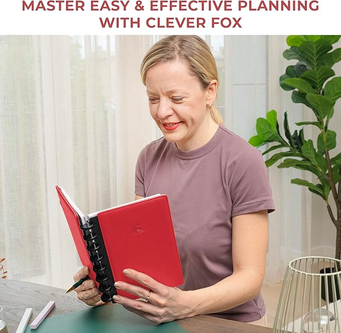 Clever Fox Disc-Bound Weekly Planner – Undated Monthly Notebook with Habit Tracker, Productivity Journal – Life, Work & Goal Organizer, 6.5 x 8.4" (Red)