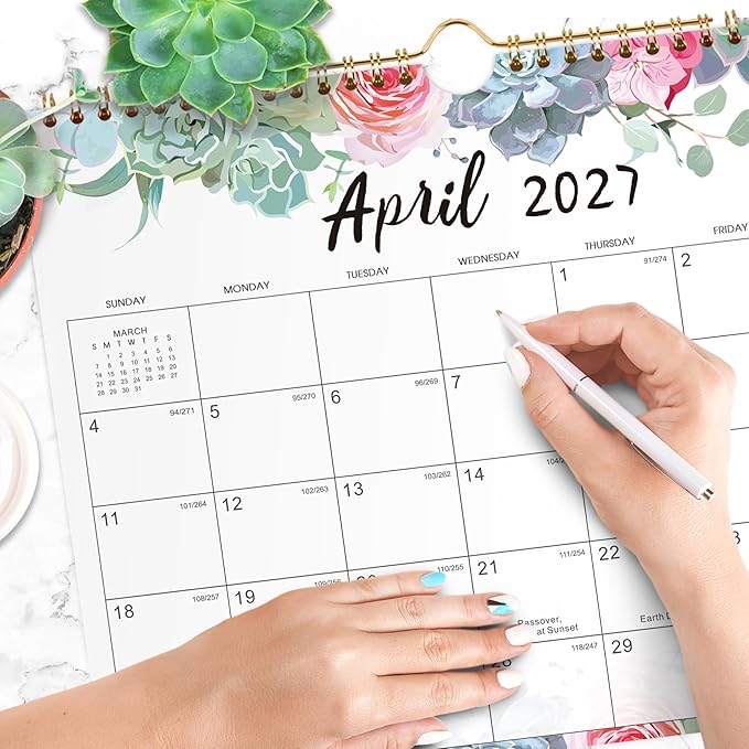 Calendar 2026-2027 - July 2026 - December 2027, Wall Calendar 2026-2027, 11" x 8.5", 18 Months Wall Calendar, Writing Blocks, Julian Dates, Spiral Bound