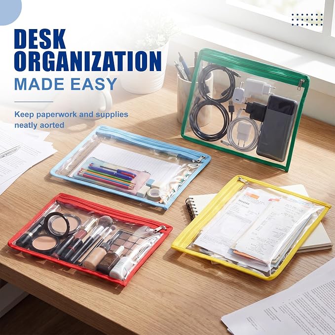 Ireer 18 Pcs Clear Zipper Pouches PVC Waterproof Pouch Bags Transparent Zipper Pouch Clear Storage Bags Multipurpose for Organizing Travel Cosmetics Document File (Multicolor,13 x 10.4 Inch)