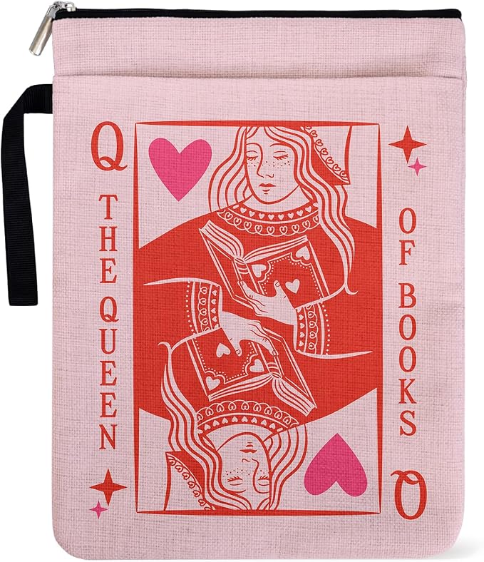 The Queen of Books Book Sleeve Pouch 9x12 Paperback Cover with Handle, Book Lover Book Cover Gifts for Women, Poker Q Theme Decoration for Teacher Colleague Boss Gifts