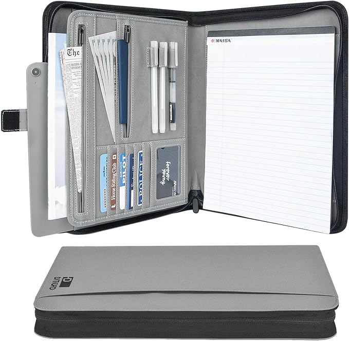 Premium Vegan Leather Padfolio with Zipper – 8.5" x 11" Portfolio Organizer for Legal Pads & Spiral Notebooks – Professional Business Folder for Men and Women (Gray)