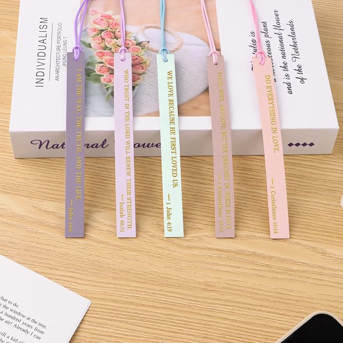 10PCS Leather Bookmark Bible Bookmarks for Reading Women Men Kids Book Lovers Christian Gifts, Page Markers Book Marks Religious Christian Bookmarks Inspirational Bible Verse Scripture (Warm-Toned-1)