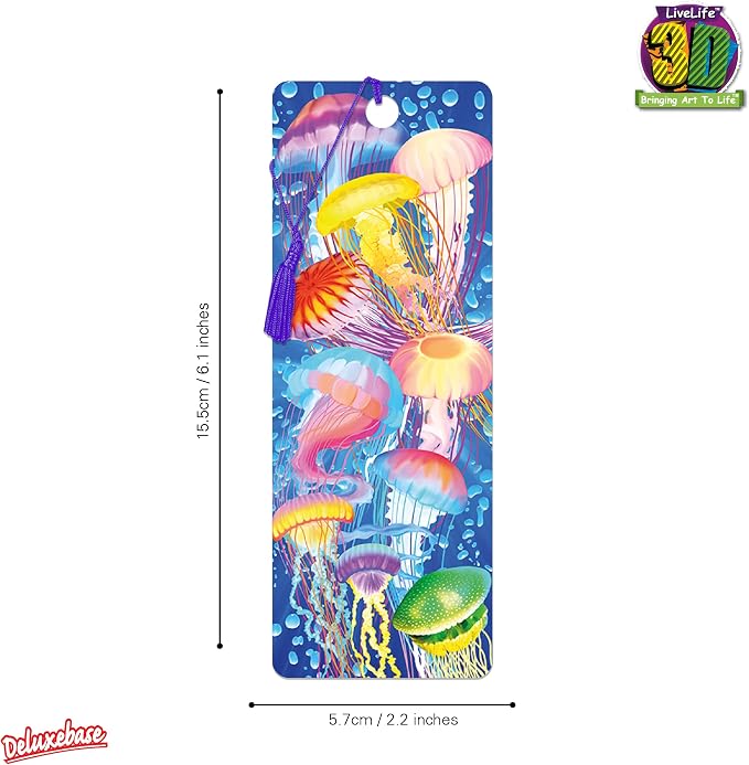 3D LiveLife Bookmark - Jelly Jiggle from Deluxebase. Cute Lenticular Jellyfish Page Marker. Animal Themed Accessories for Book Lovers. Small Gifts for Men, Women, Writers and Teachers.