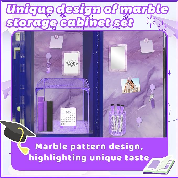 Denylo pro Purple Magnetic Locker Marble Theme Accessories Kit Include Back to School Essentials for Back to School Decorations Office Supplies