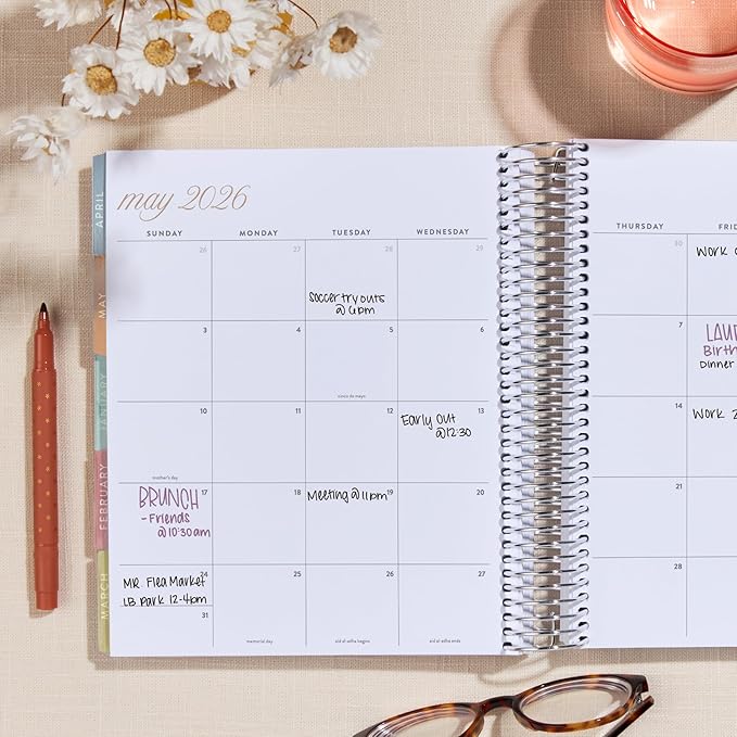 7x9 Coiled Life Planner (January 2026 - December 2026) - Bouquet Wallpaper (blue) classic cover, hourly layout, Bouquet theme, platinum coil
