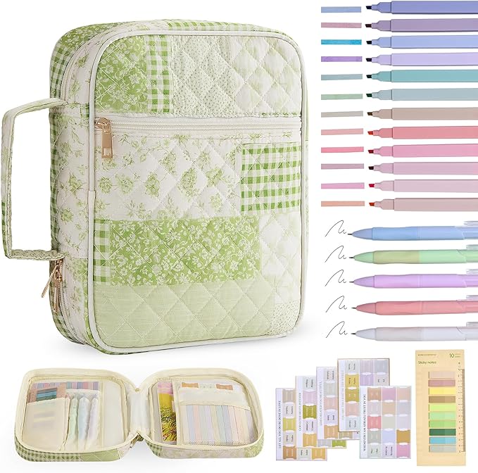 Bible Cover Case for Women Large Bible Cover Bag Quilted Bible Carrying Case for Girls Bible Study Supplies Accessories Christian Gifts for Women (Green Leaf, Large)