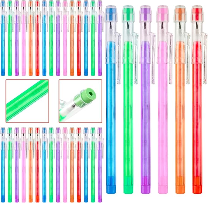 Kolewo4ever 36pcs HB Pencils Kawaii Cute Multipoint Pencil Push Translucent Non Sharpening Stackable Pencils Pop Up Plastic Pencil for Classroom Rewards Carnival Prizes (Normal)