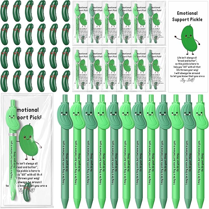 Sayglossy 24 Set Pickle Employee Appreciation Gifts Bulk Nurses Week Coworkers Positive Teacher Graduation End of Year Inspirational Pens Staff Thank You Inspirational Mini Resin Funny Card Bookmark