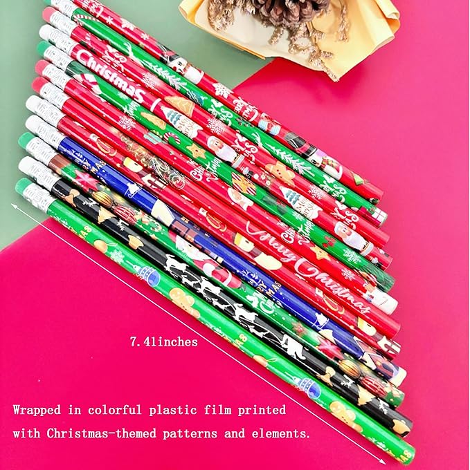 72PCS Wooden cased Christmas Pencils for Kids with Erasers, Wood Pencils for School,Drawing,Gift (72PCS) (Christmas, 72)